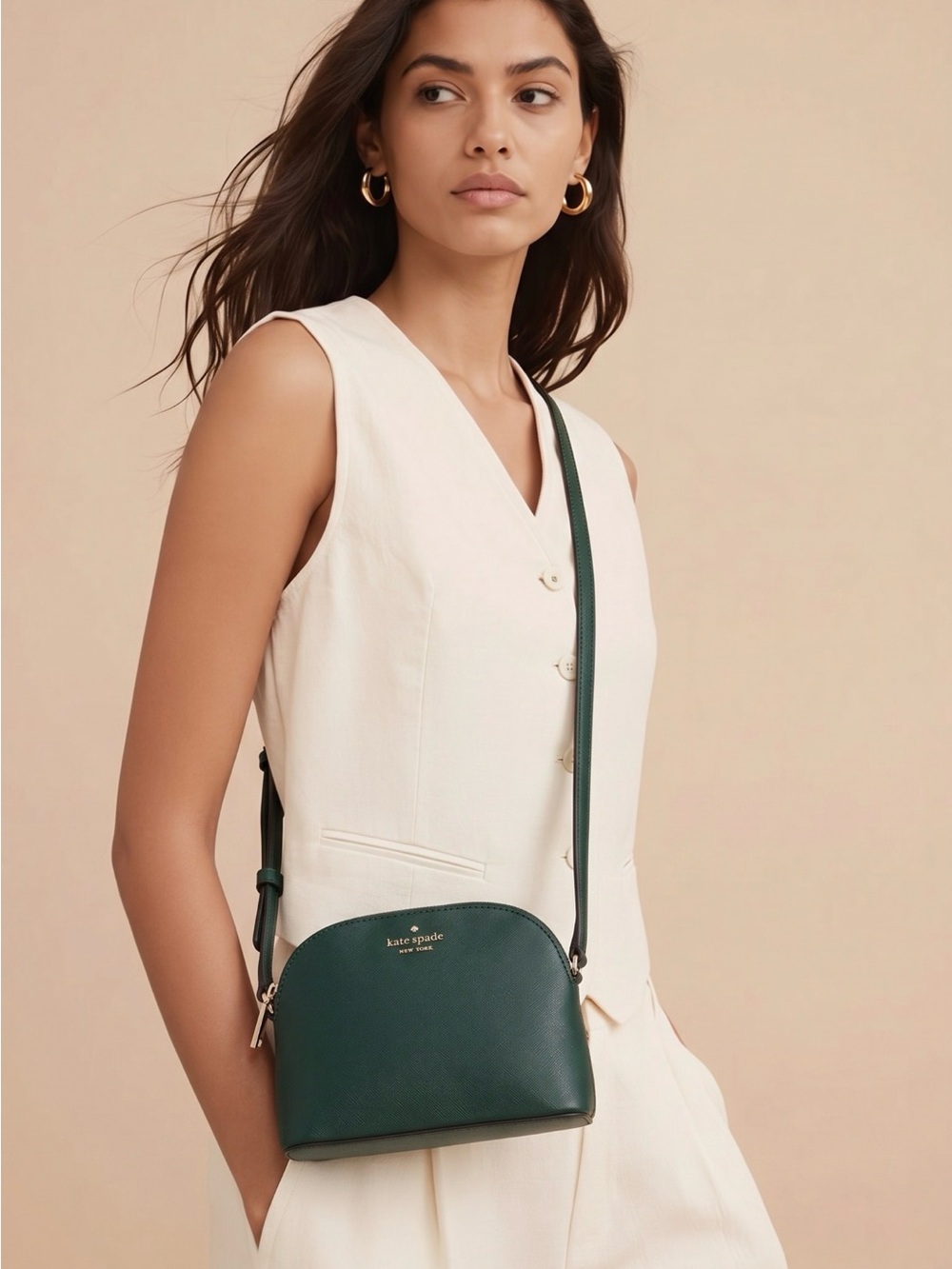 kate spade Dark Green Leather Dome Crossbody Bag EUC